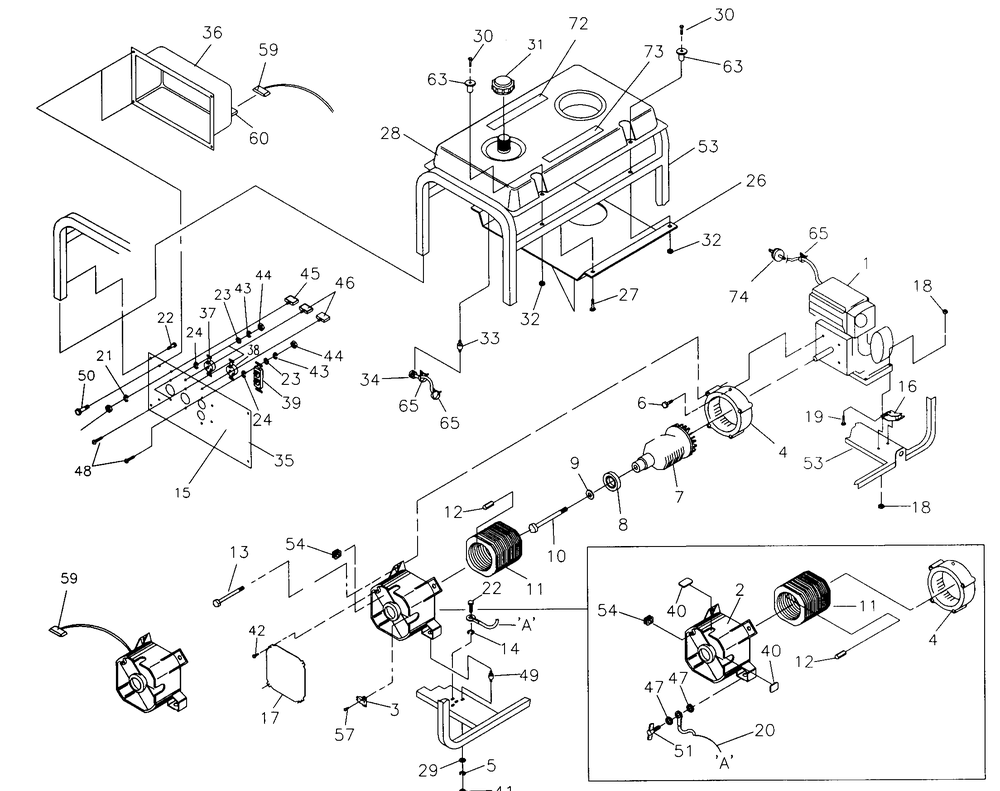 Generator Diagram and Parts List for 1312-0-SVP5000T  Briggs and Stratton Generator
